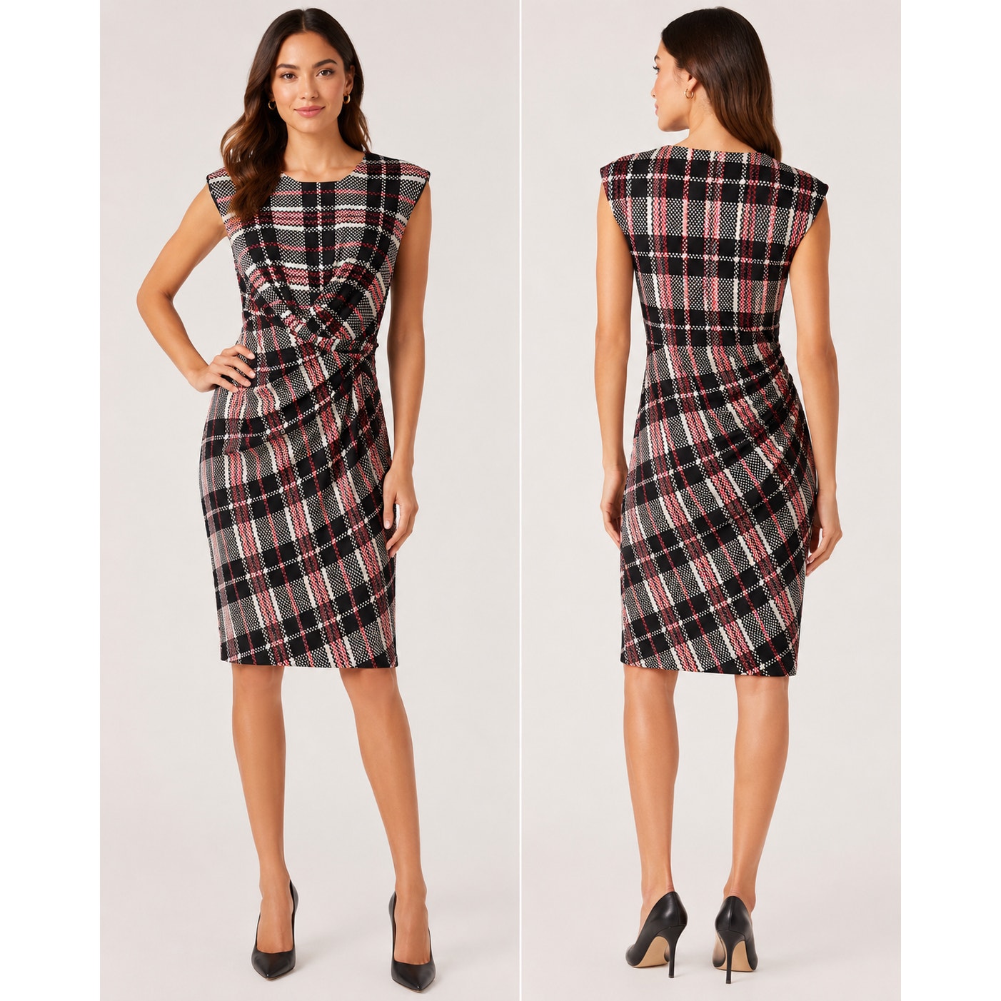 1.State - Women's London Calling Plaid Draped Shift Dress - Sz S - Nwt